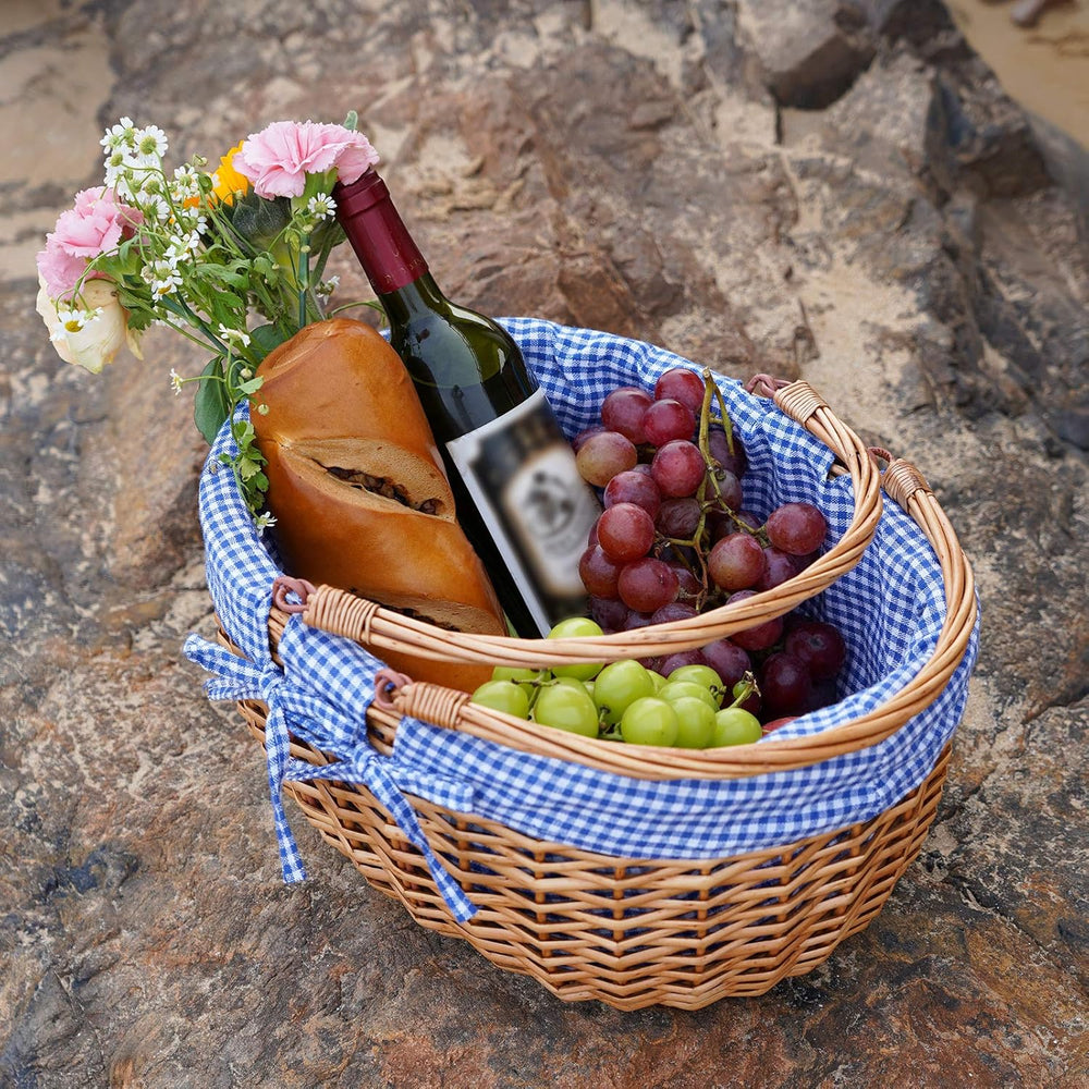 G GOOD GAIN Wicker Picnic Basket with Double Folding Handles,Willow Picnic Ha...