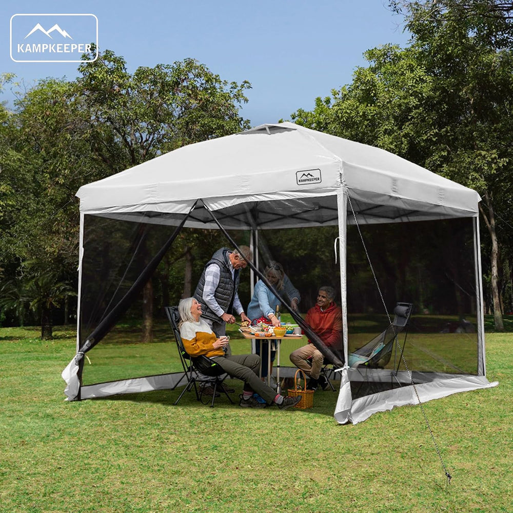 KAMPKEEPER 10x10 Pop-Up Canopy Tent, Waterproof Portable Shade with Screen Wa...