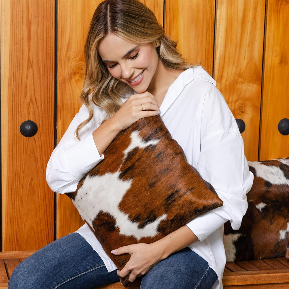 ecowhides 100% Genuine Brazilian Cowhide Pillow Cover – Tricolor, Brown, Blac...