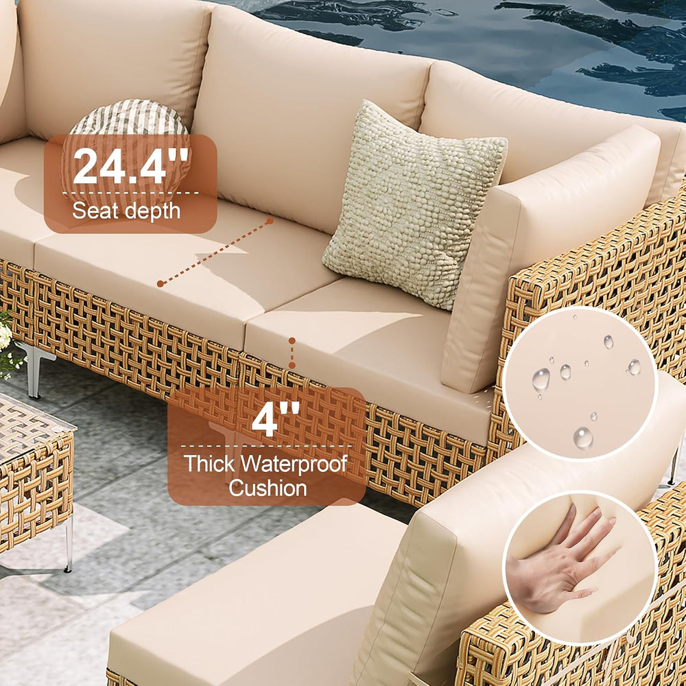 Outdoor Patio Furniture Set with Non-Slip Cushions & Coffee Table- 7 Piece