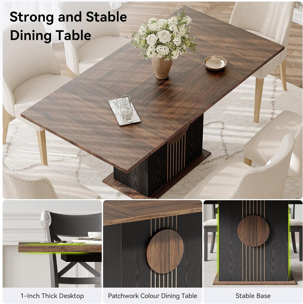 LITTLE TREE Rectangle Dining Table, Modern Kitchen Table Set for 6, Wooden Fu...