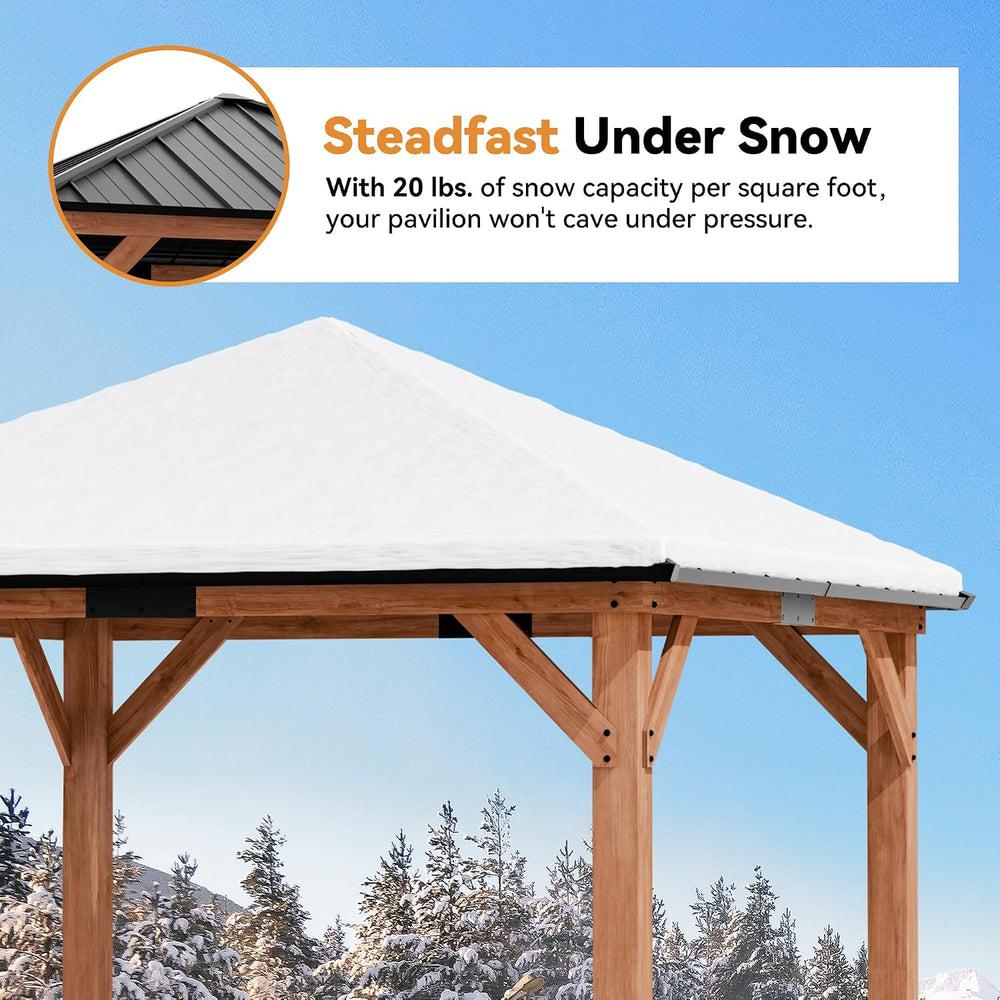 Modern Shade Permanent Wood Gazebo 10x10 with Galvanized Steel Roof