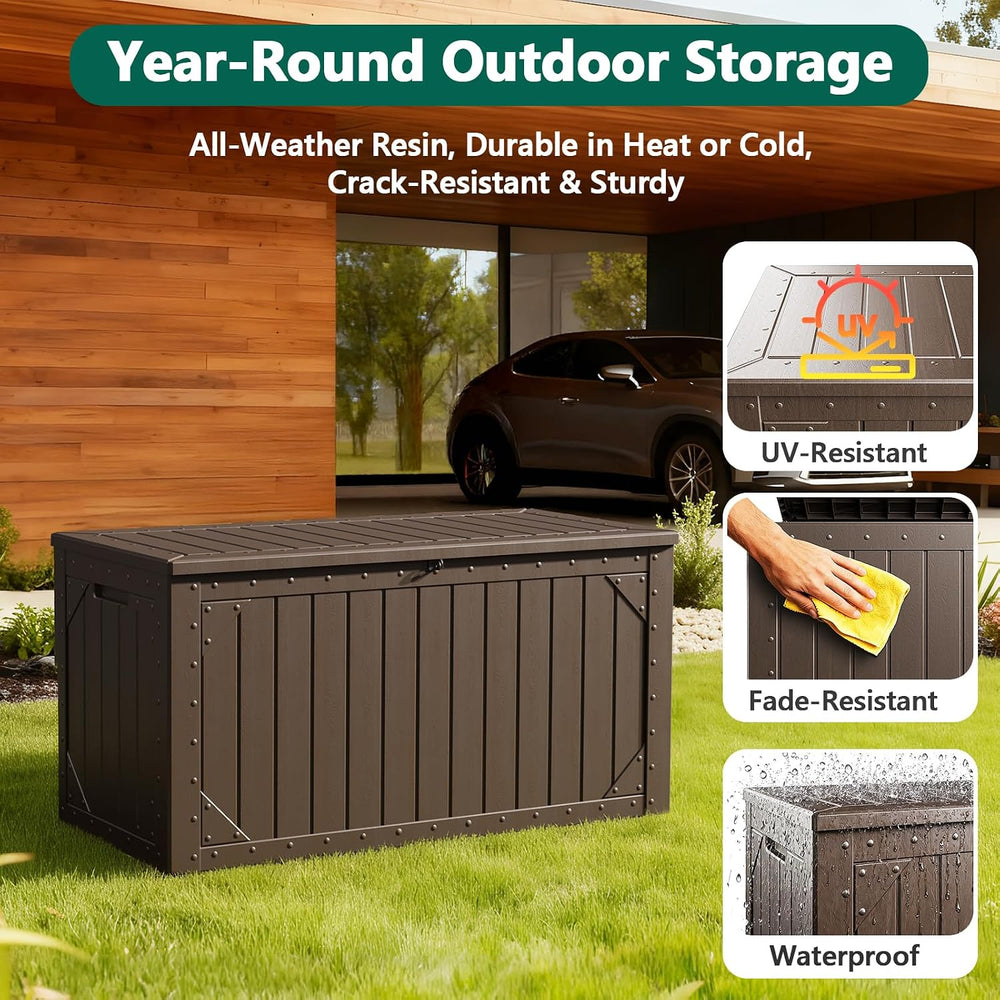 Outdoor Storage Box, 98 Gallon Deck Box, Outdoor Storage Bench, Waterproof Re...