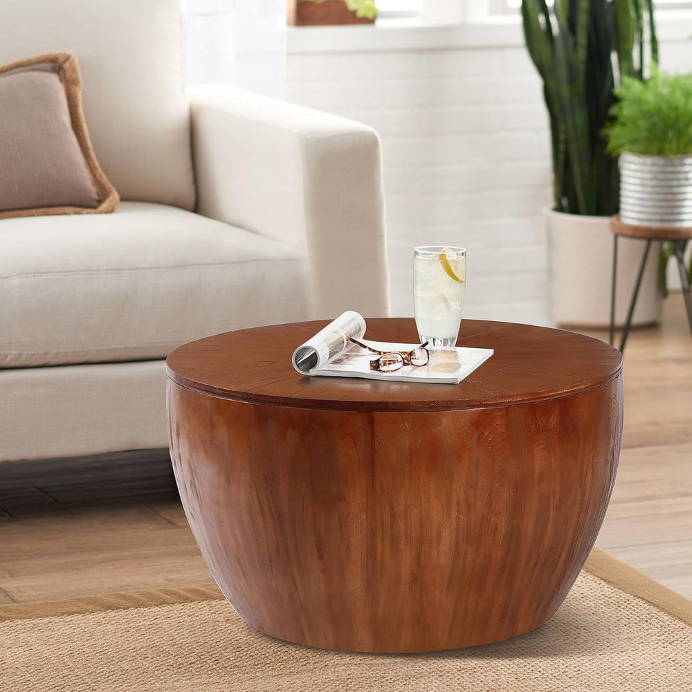 31.50" Vintage Style Bucket Shaped Coffee Table, Drum Coffee Table for O...