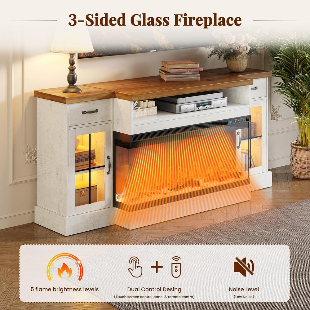 70" Fireplace TV Stand for TVs Up to 80" & Adjustable Shelves, ...