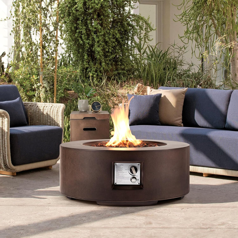 30" Outdoor Propane Fire Pit Table Round Gas Firepit Table with Tank Holder