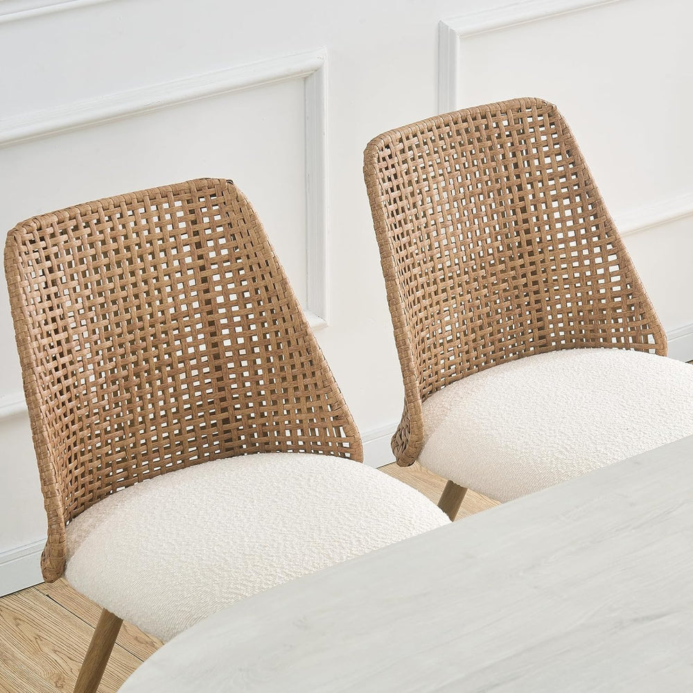 Rattan Counter Height Bar Stools Set of 2, 26" Boucle Fabric Upholstered...