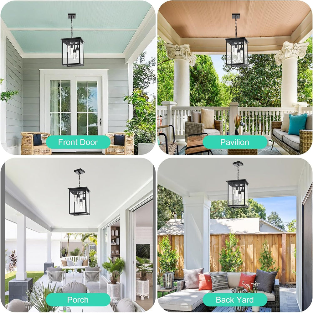 Yaohong 16.7" Large 5CCT LED Outdoor Pendant Light, 4-Lights Modern Blac...