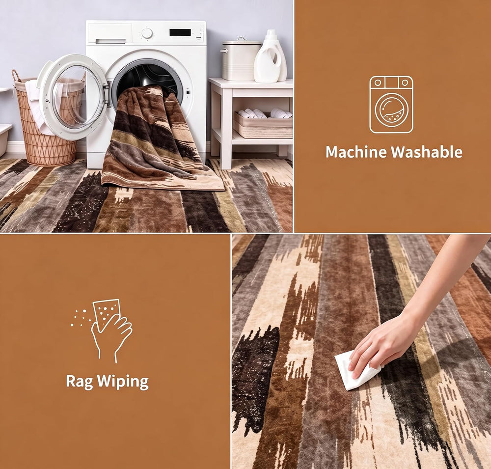 Ciicool 10x14 Area Rug Living Room Rug, Modern Abstract Washable Soft Brown