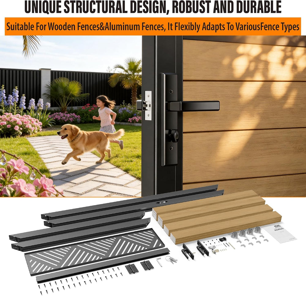 4x6 FT (46.6"x70.2") Aluminum Fence Gate Kit, Heavy-Duty Wood Grain...