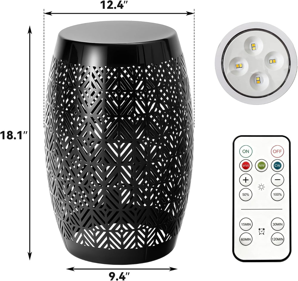 18" Metal LED Outdoor Side Table, 3-Mode Lights, Modern Drum Design