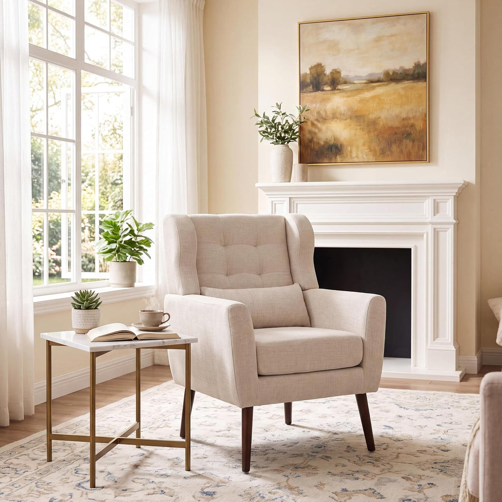 Dolonm Accent Chair for Living Room, Mid-Century Arm Chair with Pillow Backre...