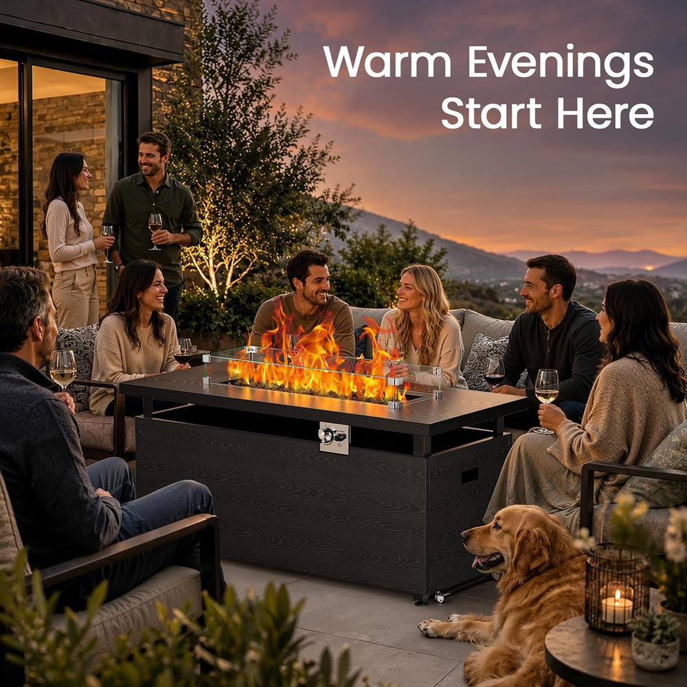 Ciays 51" 4-in-1 Propane Fire Pit Table, 60000 BTU with Glass Wind Guard