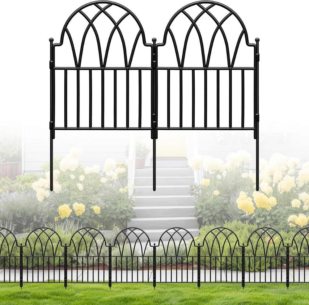 19 Pack Decorative Garden Fence Panels - 20.07 Ft Black Arched Metal Landscap...