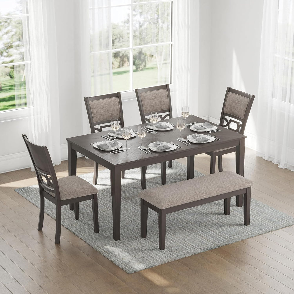 Signature Design by Ashley 6-Piece Wood Dining Table Set with Bench, Gray