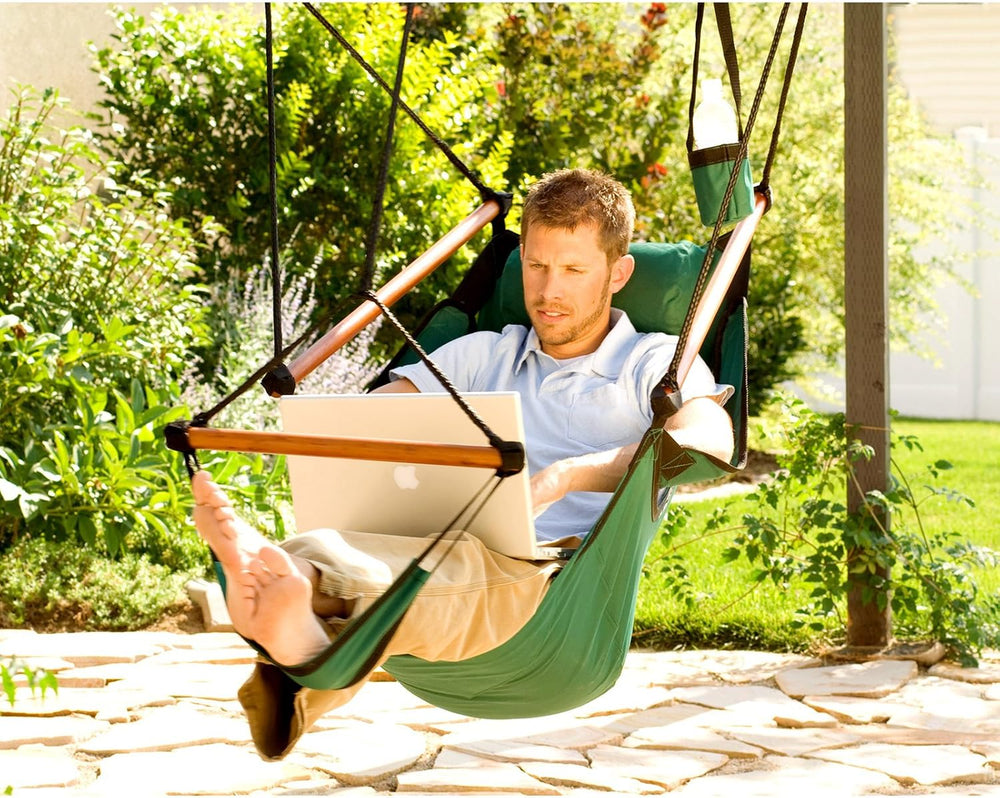 Hanging Hammock Air Chair, Wooden Dowels, Tan