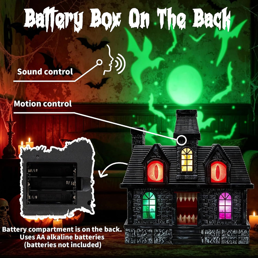 14" Halloween Projection Haunted House Decor, Colorful Lights