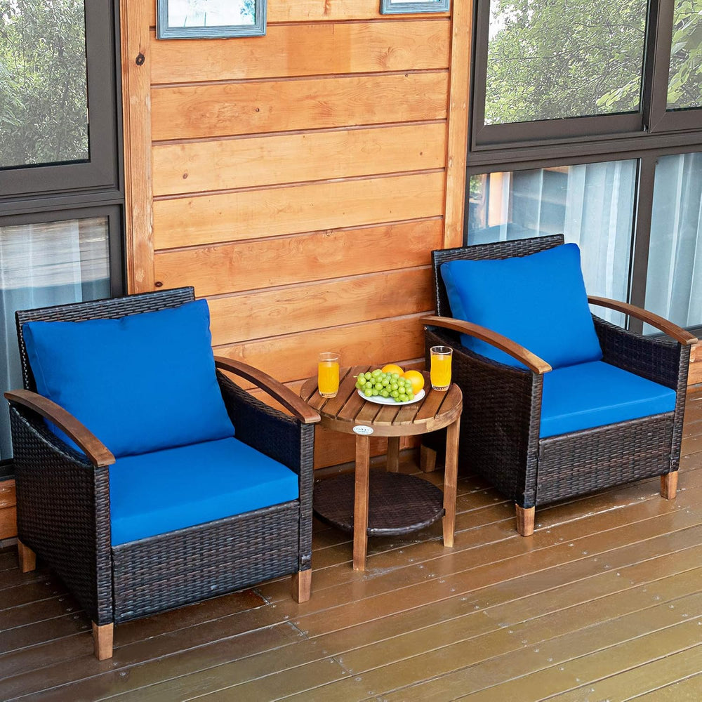 Tangkula 3 Pieces Patio Furniture Set, Outdoor Rattan Sofa and Side Table w/S...