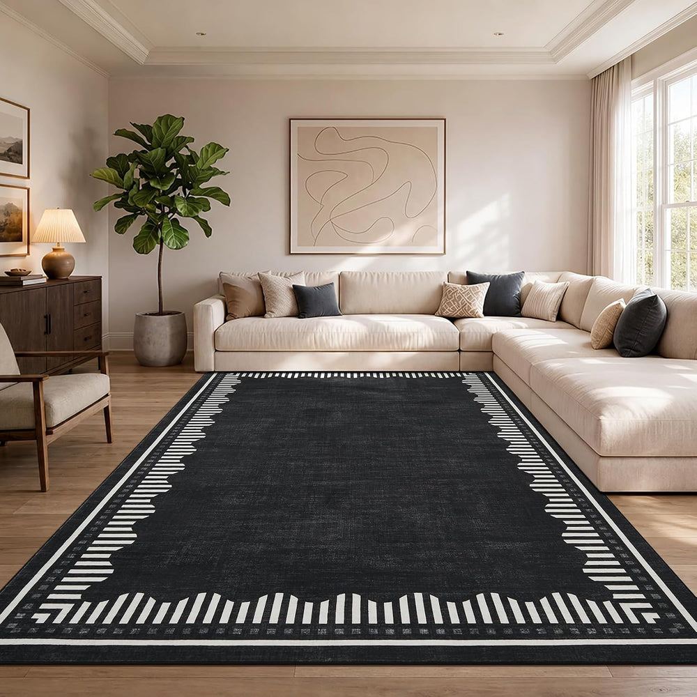 Garvee 8x10 Washable Living Room Area Rug Scalloped Neutral Non Slip Rugs