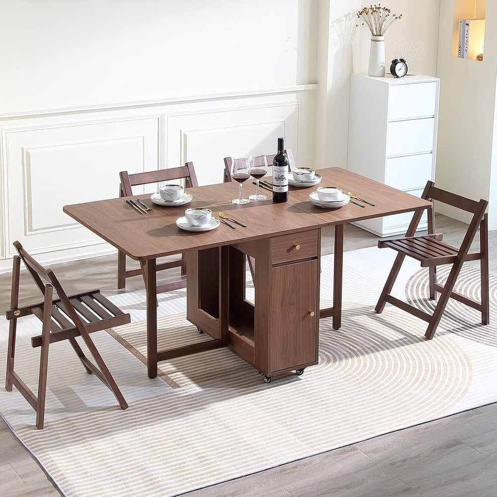 COMUHOME Drop Leaf Folding Dining Table with Storage, Wheels, Space Saving