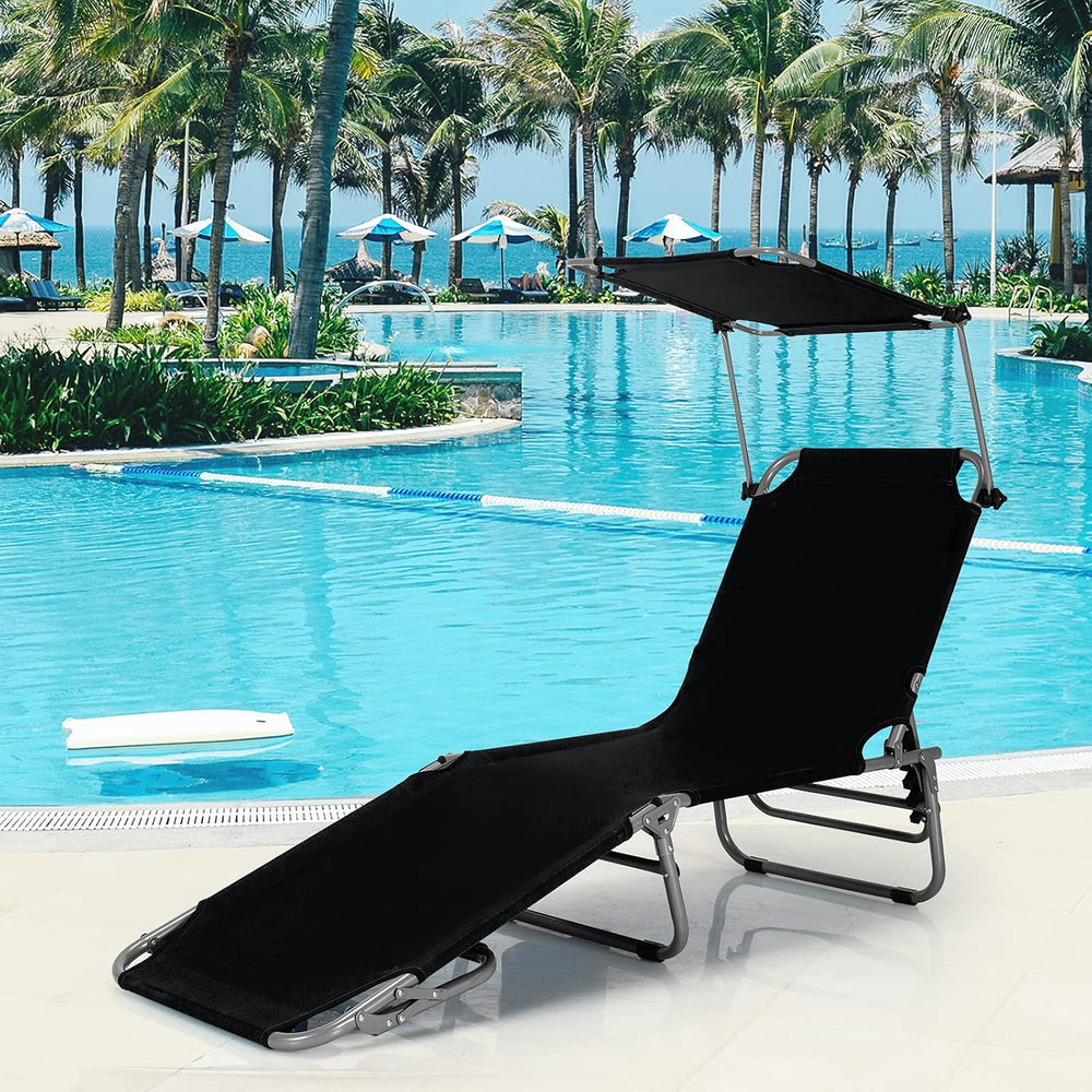 GYMAX Lounge Chair Outdoor with Canopy, 330LBS Portable Tanning Chair with Ad...