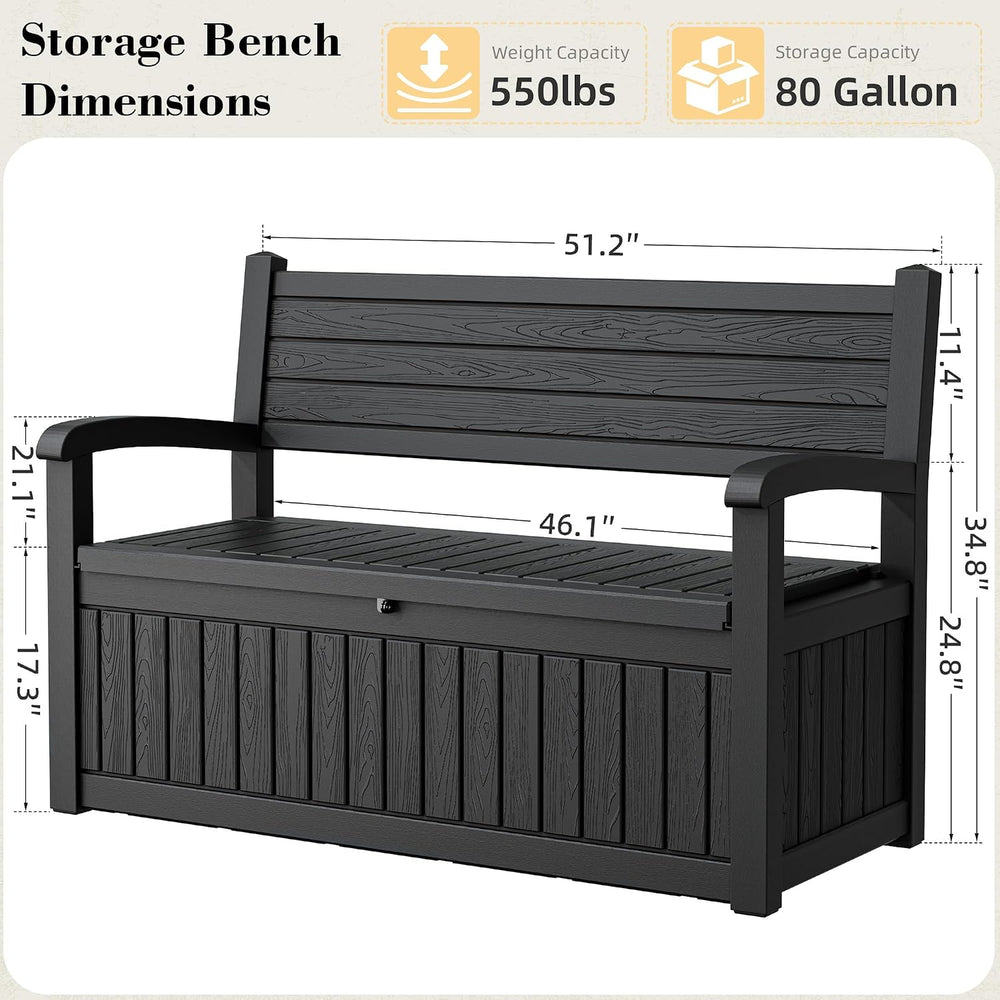 80 Gallon Deck Box Outdoor Storage Box Waterproof, Outdoor Storage Bench Doub...
