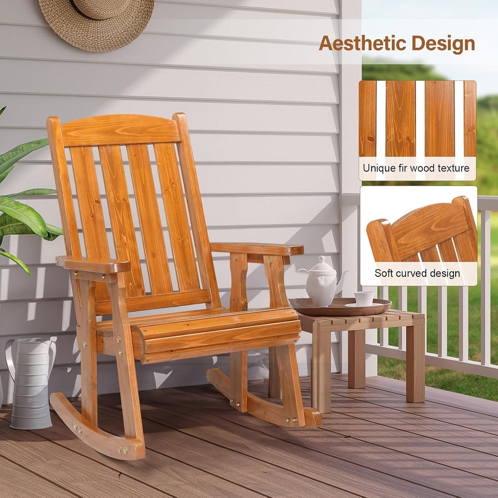 VINGLI Heavy Duty 600 LBS Outdoor Wooden Rocking Chair with Higher Backrest,P...