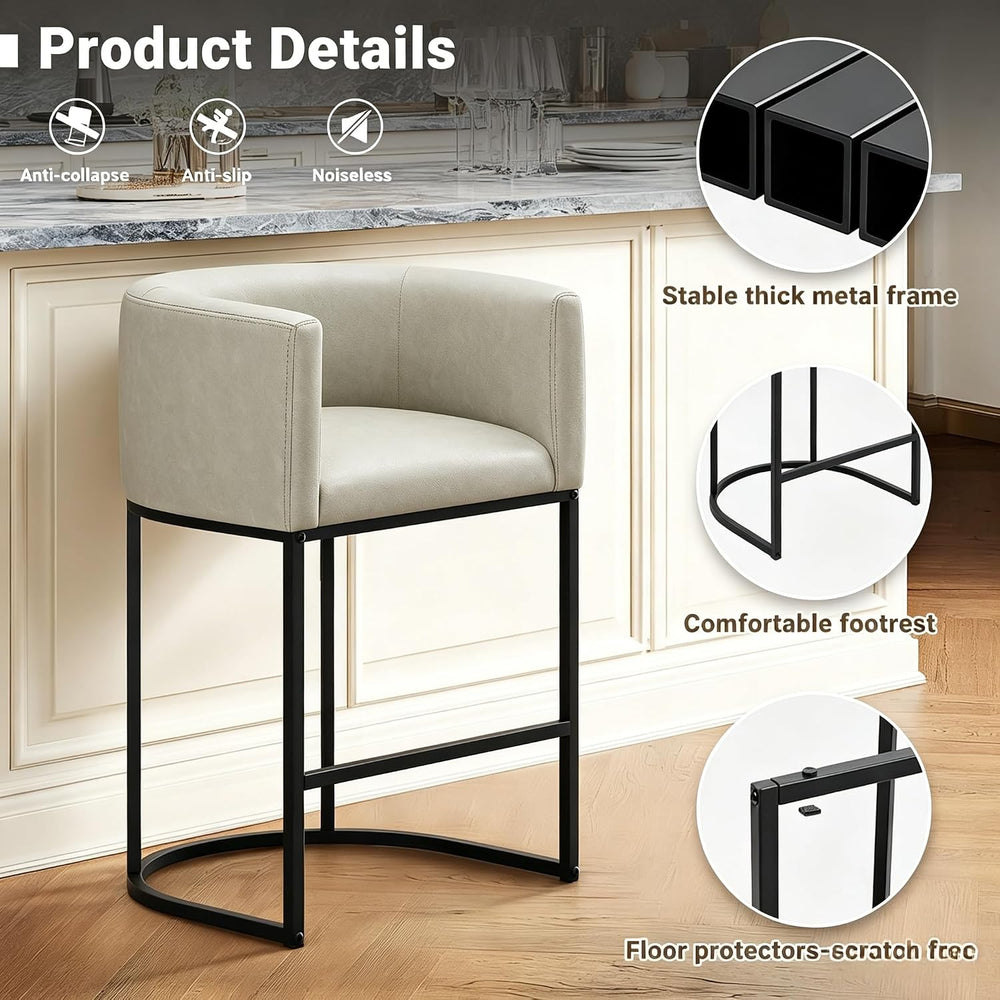 26" H Counter Height Bar Stools Set of 4, Modern Barrel Counter Stools w...