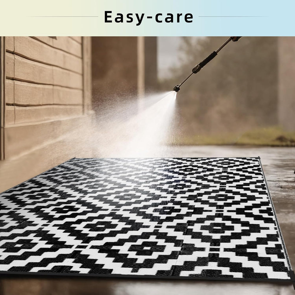 Favoyard Outdoor Rug Black & White 8x10 ft Waterproof Reversible Carpet Mat