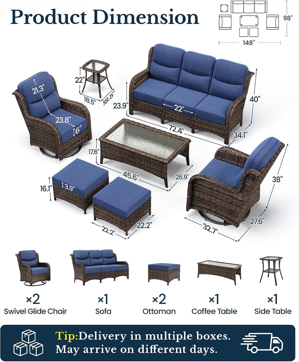 HILLGA 7-Piece Luxury Patio Furniture Set with 6" Thick Cushions, Weathe...