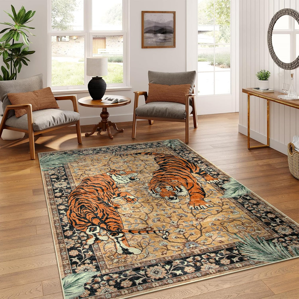Moynesa Tiger 5x7 Area Rugs, Boho Washable Rugs for Living Room, Vintage Soft...