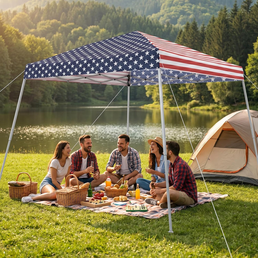 11 x 11 FT Pop Up Canopy Tent, Outdoor Easy Setup Instant Canopy, Flag