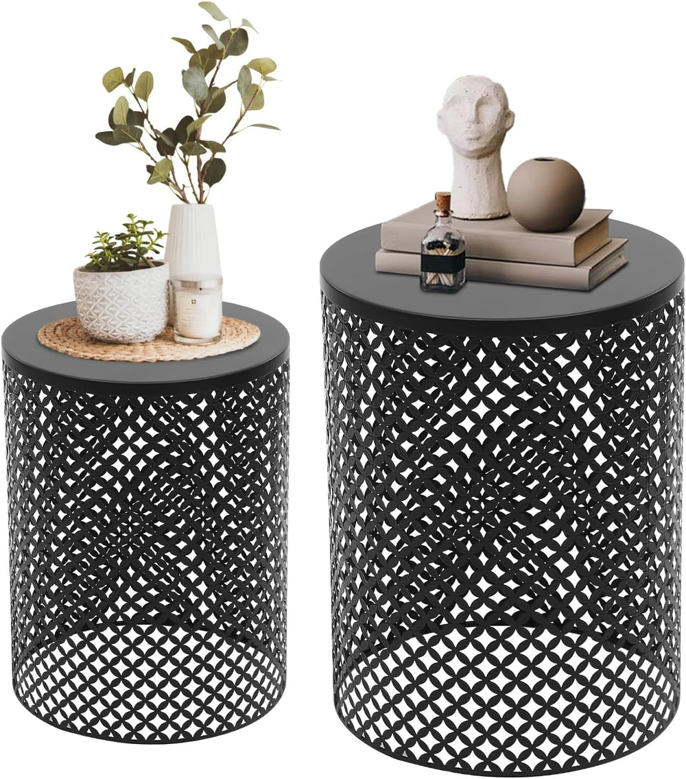 Set of 2 Outdoor Side Table, Garden Stool for Patio, Metal Accent Table Moder...