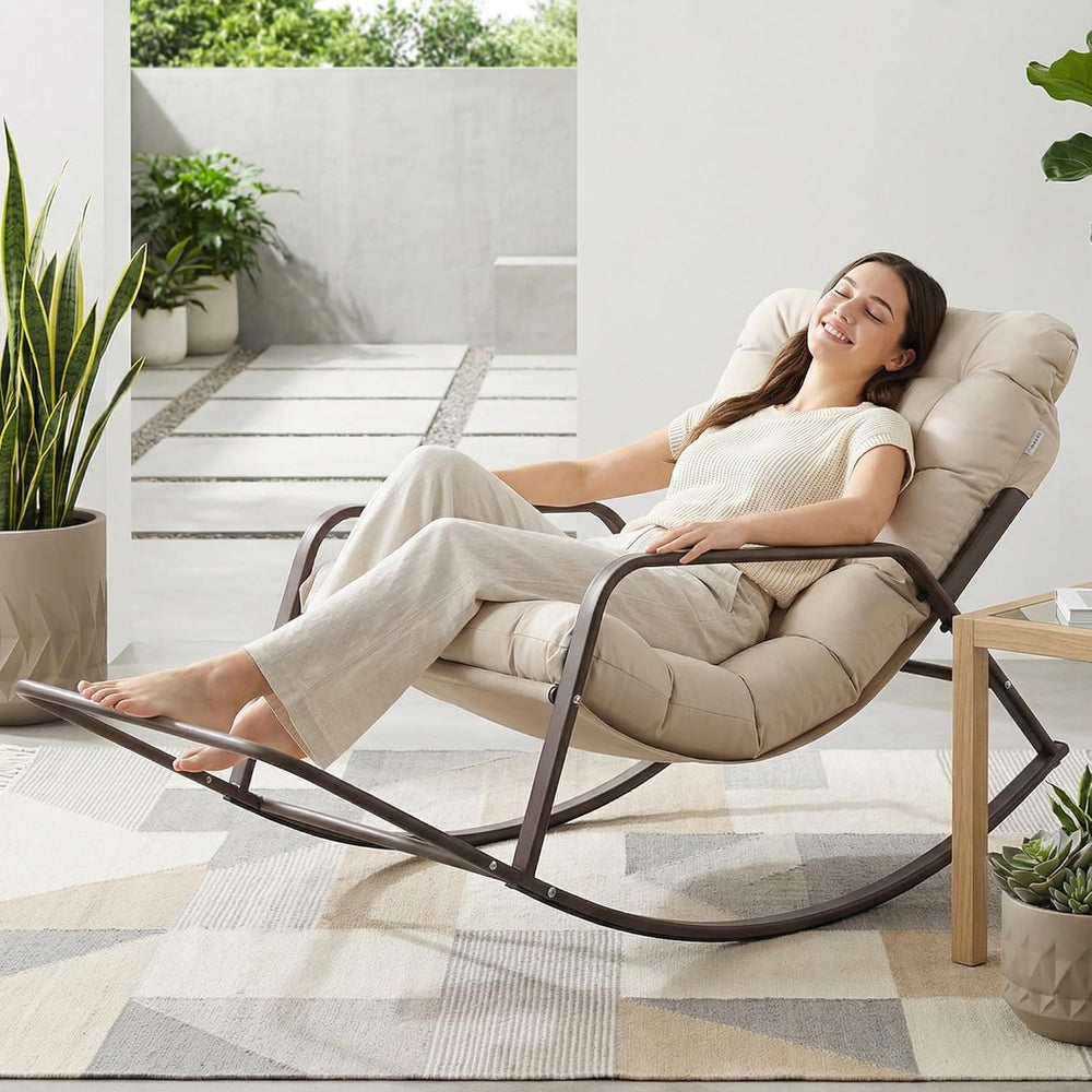 BULEXYARD Outdoor Papasan Rocking Chair with Footrest, Beige