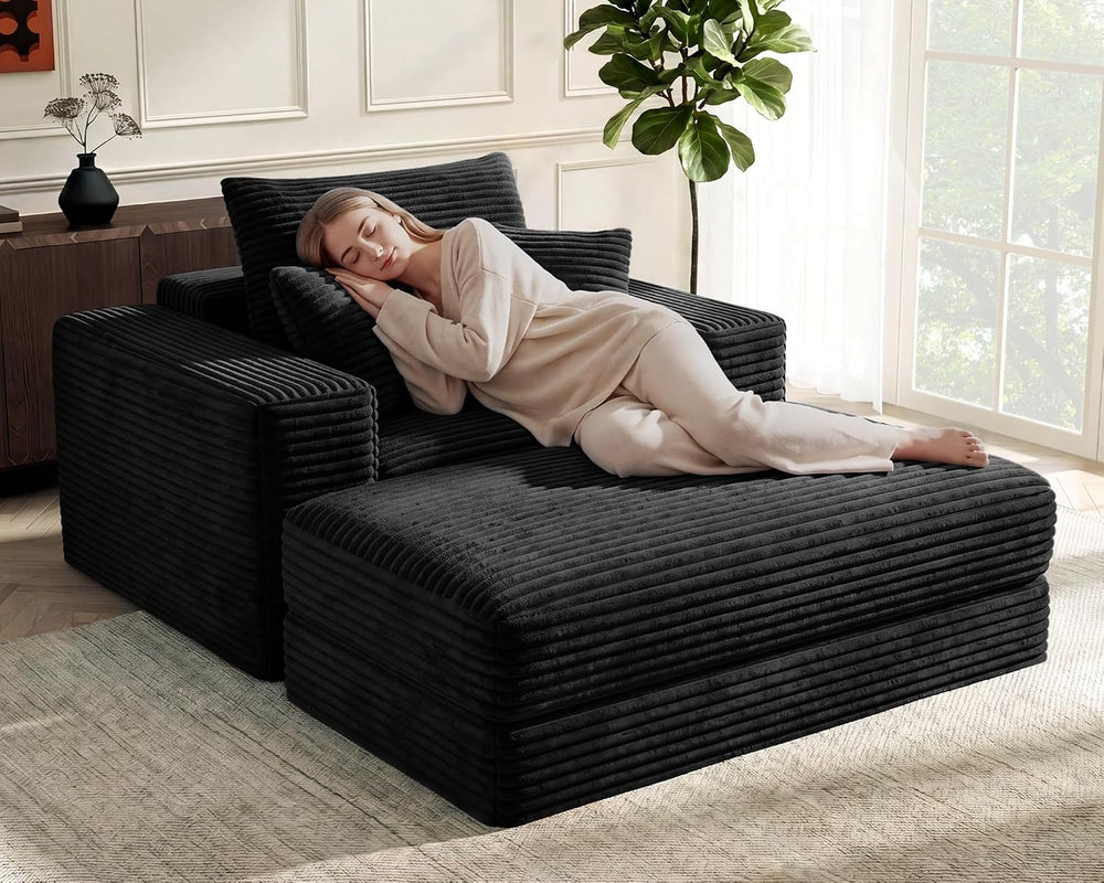 Busaurus 60'' Oversized Chaise Lounge Chair Indoor with Ottoman, Conv...