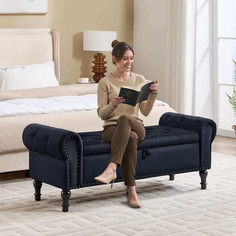 Storage Bench for Bedroom, 51" Upholstered End of Bed Bench, Velvet Quee...