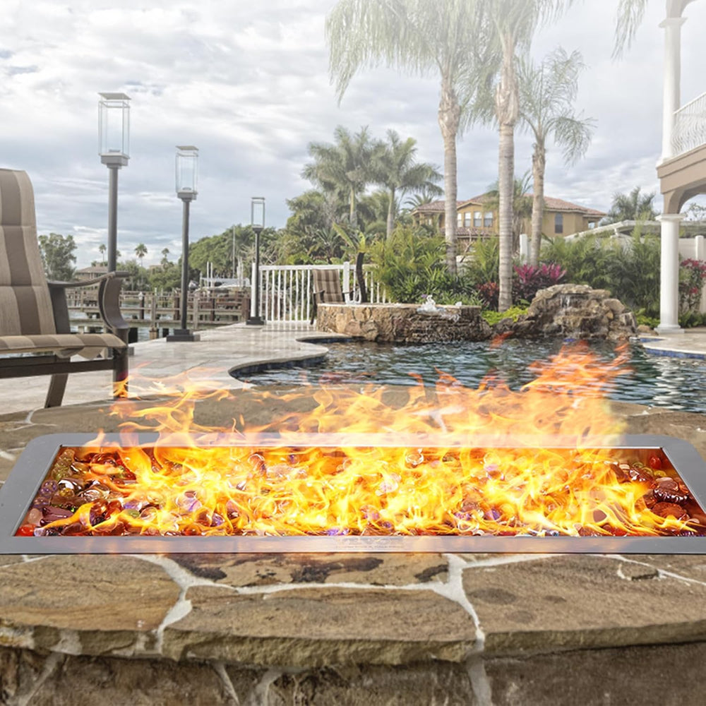 VEVOR 24 x 8 inch Drop-in Fire Pit Pan, Rectangular Stainless Steel Fire Pit ...