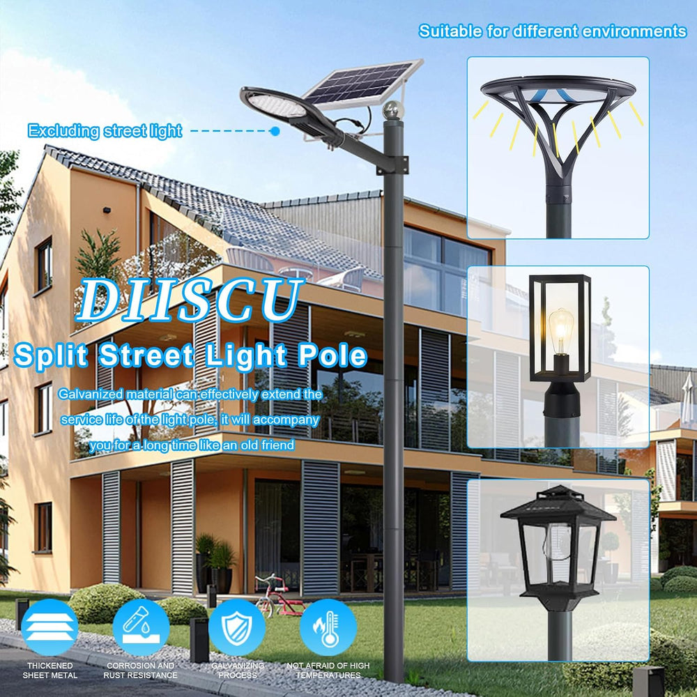 Street Light Pole 13ft Tall, Gray Outdoor Galvanized Heavy-duty Metal Solar S...