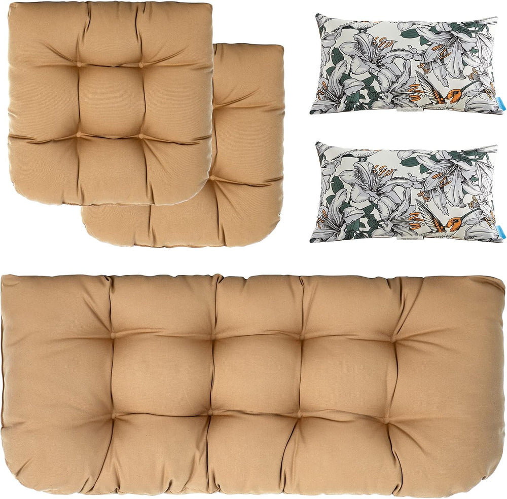 ARTPLAN 5 Piece Patio Loveseat Bench Cushion Set Wicker Outdoor Pillow Pads