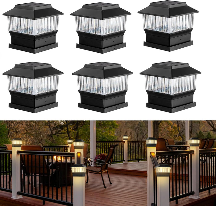 3.5x3.5 Solar Post Cap Lights, 3 Modes, Black, 6 Pack