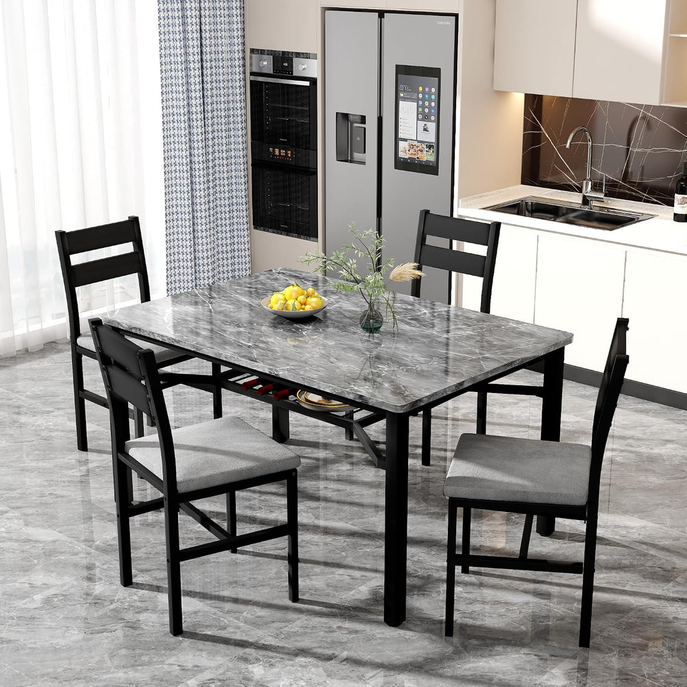 Hooseng 5 Piece Dining Table Set for 4, Modern Kitchen Table with Storage Rac...