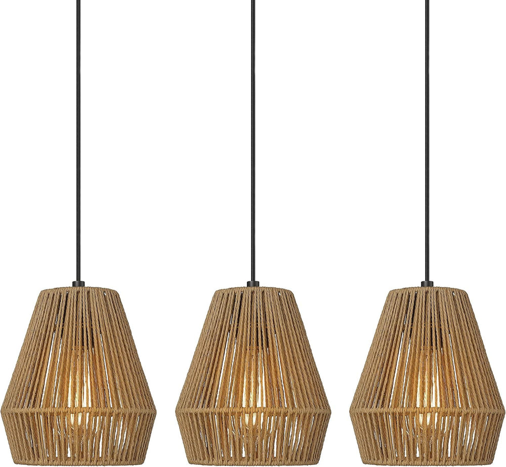 ELYONA 3 Pack Japandi Woven Pendant Lights 7” Modern Boho Hanging Lamp with H...