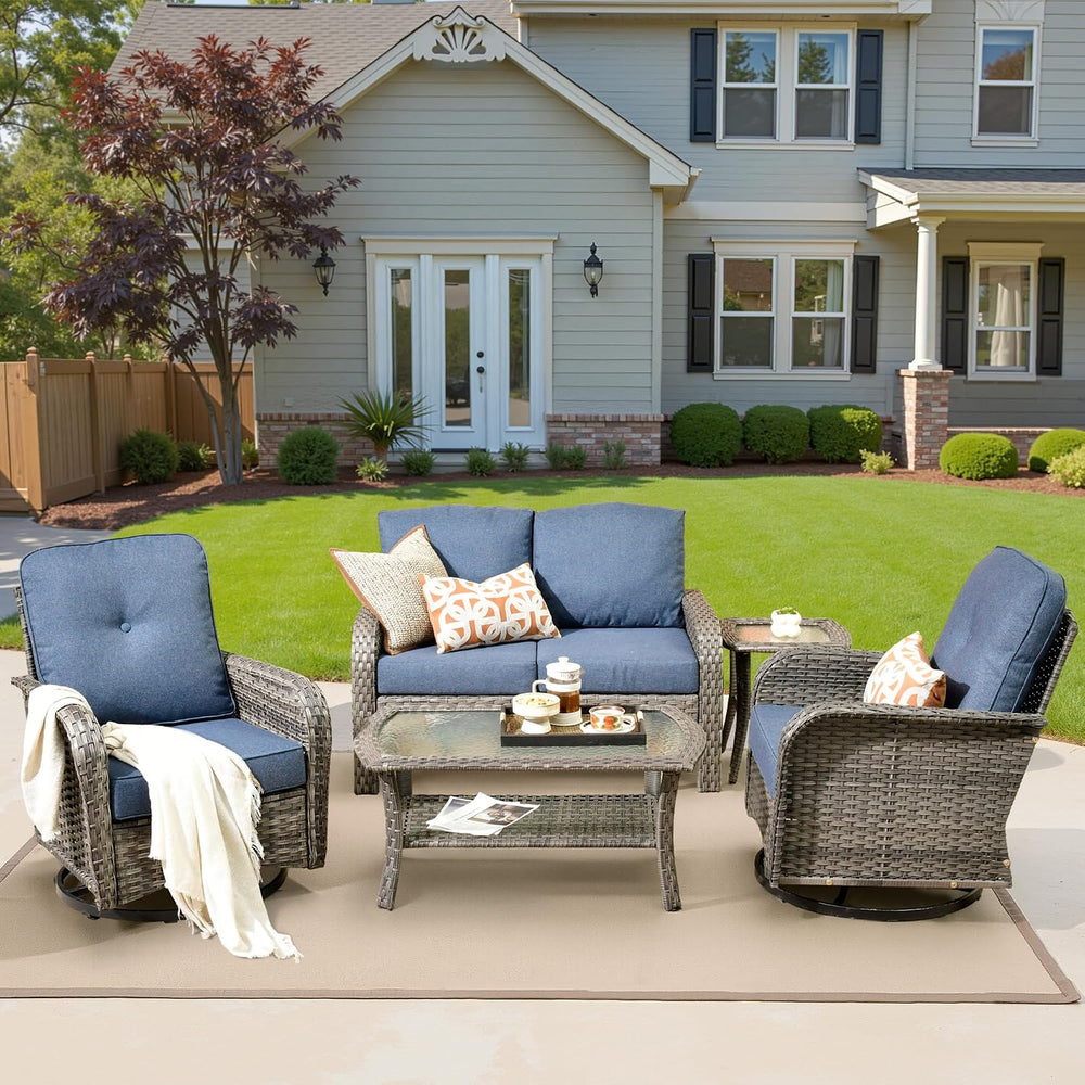 5 Pieces Patio Conversation Sets,Patio Furniture Set with Swivel Rocking Chai...