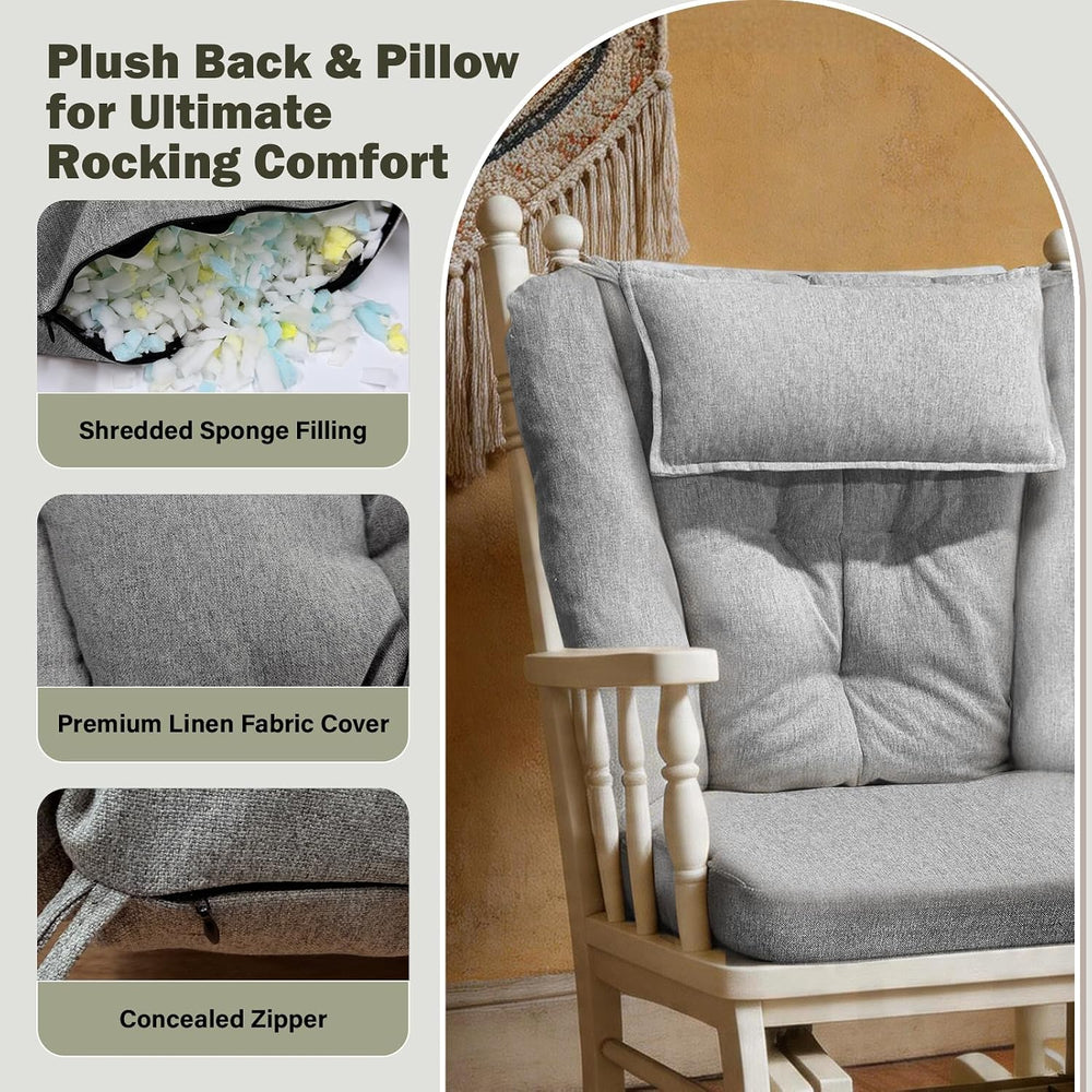Wingback Rocking Chair Cushion with Neck Pillow High-Density Foam Indoor Rock...