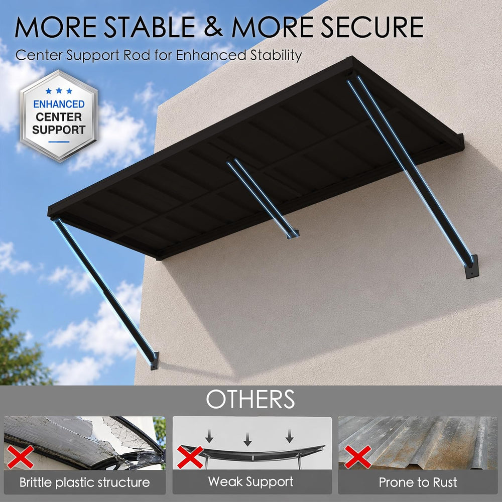 Kozyard Adjustable Door Window Awning - 4-Level Tilt, Aluminum Frame
