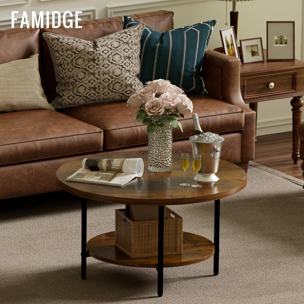 Coffee Tables for Living Room, 27.6" Round Coffee Table, Brown Coffee Table