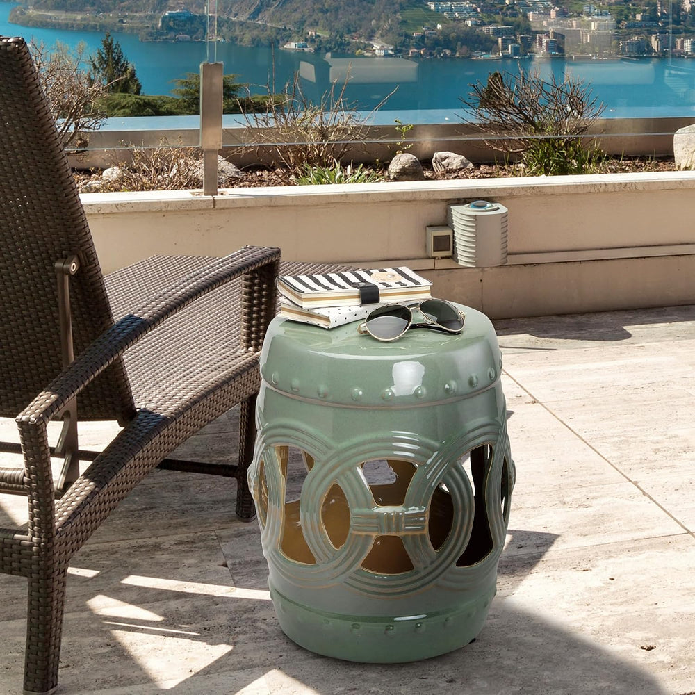 Knocbel Decorative Ceramic Garden Stool, Woven Lattice Design Side Table End ...