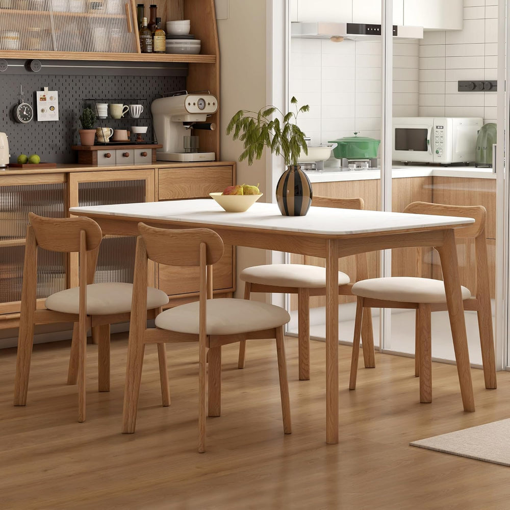 YESWOOD Oak Upholstered Dining Chairs Set of 4, Mid Century Modern Wood Dinin...