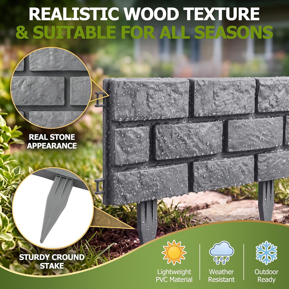 14.76 FT Imitation Stone Garden Fence, 1pc Solar Light String, 30pc Clips