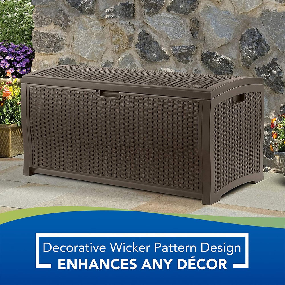 Suncast Outdoor Storage Box - 73 Gallon Mocha Brown Deck Box for Patio, weath...